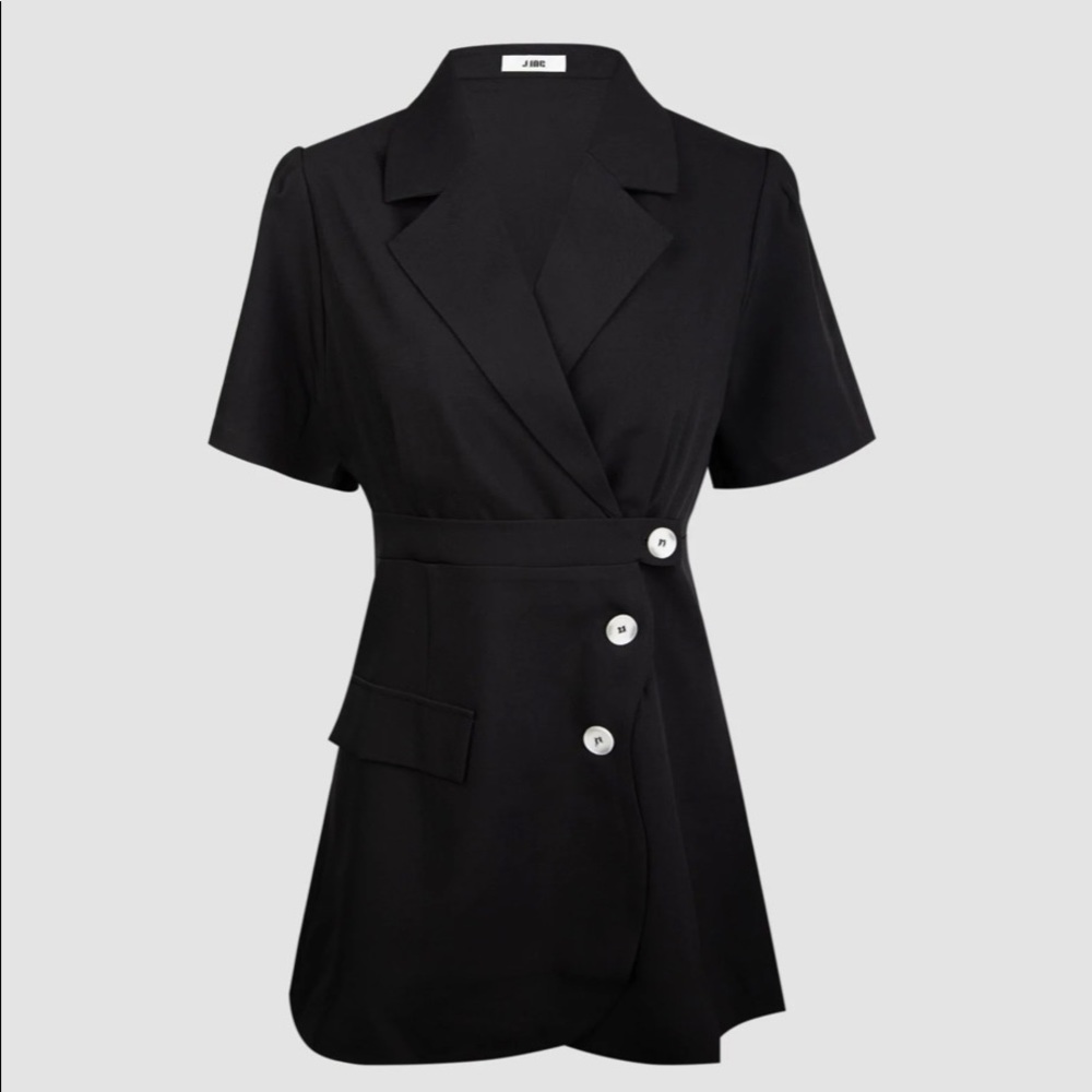 Black Button Detail Short Sleeve Blazer Dress